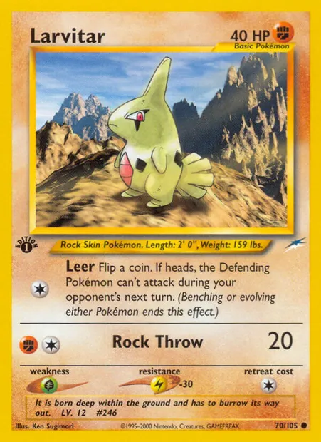 Larvitar, Pokémon card NDE 70 — Neo Destiny set