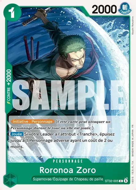 Roronoa Zoro, carte One Piece ST32-005 — extension VERT Roronoa Zoro