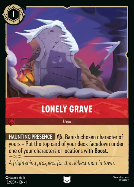 Lonely Grave, Disney Lorcana card CH11-132 — Winterspell set