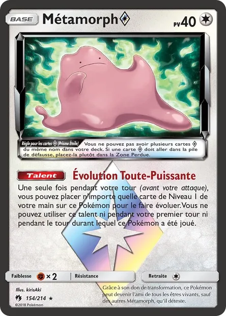 Métamorph ◇, carte Pokémon LOT 154 — extension Tonnerre Perdu