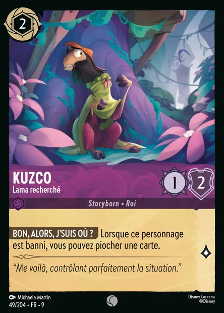 Kuzco - Lama recherché, carte Disney Lorcana CH9-049 — extension Fabuleux