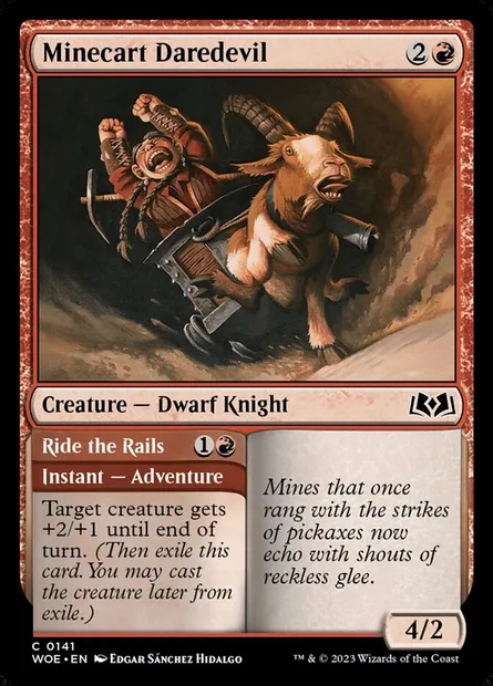 Minecart Daredevil // Ride the Rails, Magic card WOE 141 — Wilds of Eldraine set