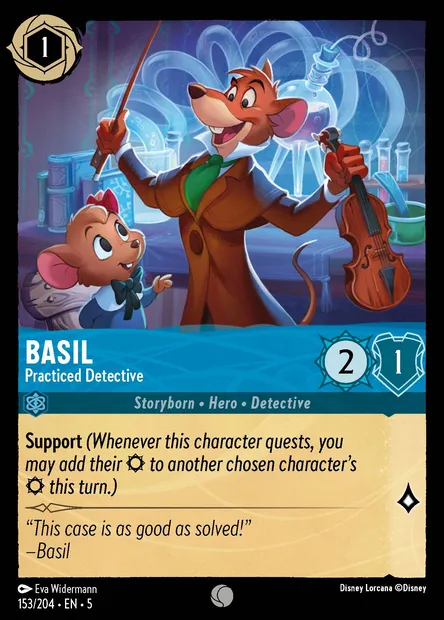 Basil - Practiced Detective, Disney Lorcana card CH5-153 — Shimmering Skies set