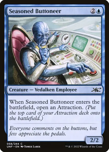 Seasoned Buttoneer, carte Magic UNF 58 — extension Unfinity
