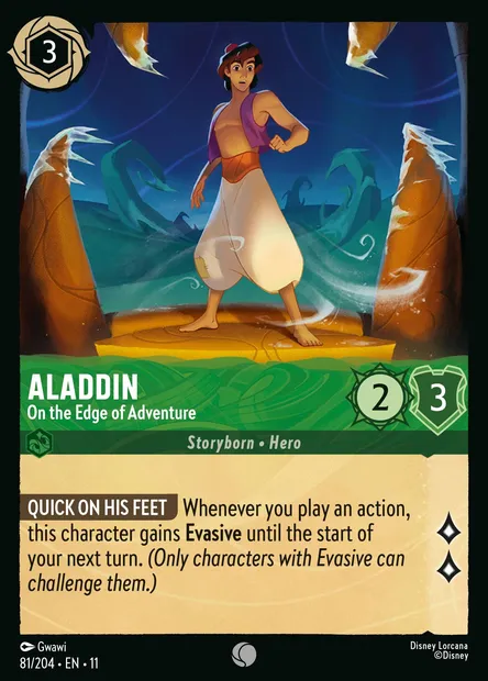 Aladdin - On the Edge of Adventure, Disney Lorcana card CH11-081 — Winterspell set