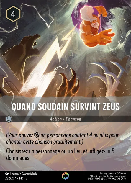 Quand soudain survint Zeus, carte Disney Lorcana CH3-222 — extension Les Terres d'Encres