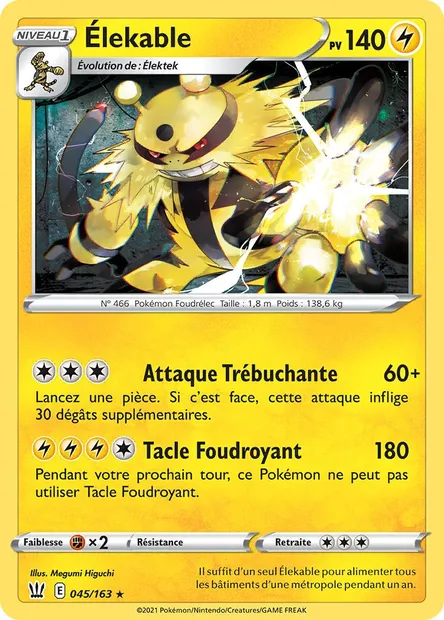 Élekable, carte Pokémon BST 45 — extension Styles de combat