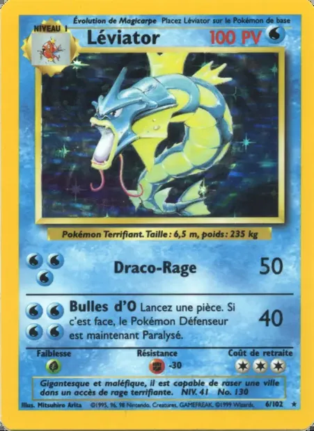 Léviator, carte Pokémon BS 6 — extension Set de Base