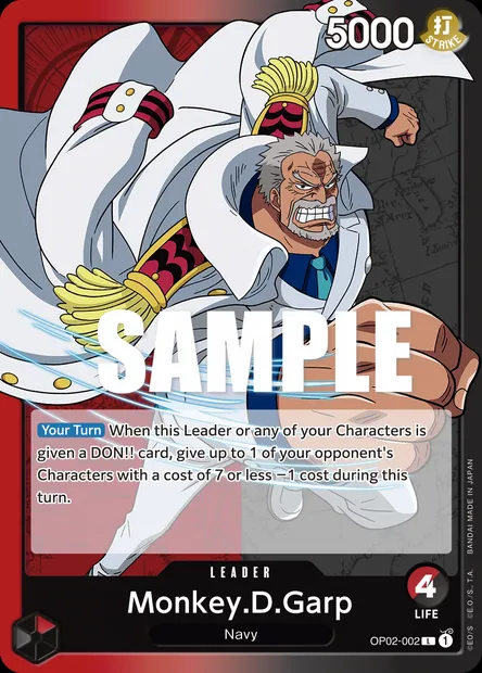 Monkey.D.Garp, One Piece card OP02-002 — PARAMOUNT WAR set