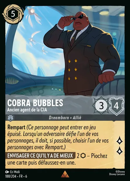 Cobra Bubbles - Ancien agent de la CIA, carte Disney Lorcana CH6-188 — extension La Mer Azurite