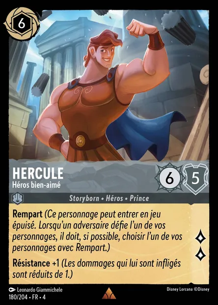 Hercule - Héros bien-aimé, carte Disney Lorcana CH4-180 — extension Le Retour d'Ursula