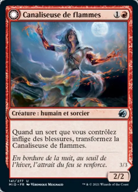 Canaliseuse de flammes // Incarnation des flammes, carte Magic MID 141 — extension Innistrad : chasse de minuit