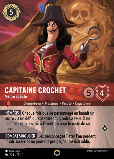 Capitaine Crochet - Maître épéiste, carte Disney Lorcana CH3-214 — extension Les Terres d'Encres