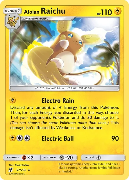 Alolan Raichu, Pokémon card UNM 57 — Unified Minds set