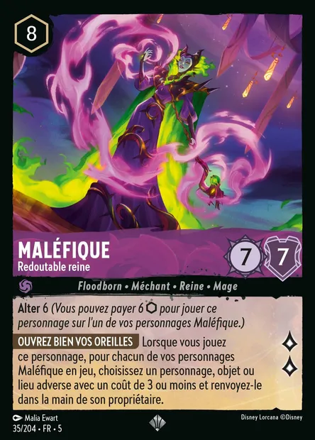 Maléfique - Redoutable reine, carte Disney Lorcana CH5-035 — extension Ciel Scintillant