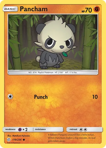 Pancham, Pokémon card CEC 119 — Cosmic Eclipse set