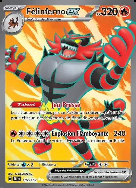 Félinferno-ex, carte Pokémon TEF 187 — extension Forces Temporelles