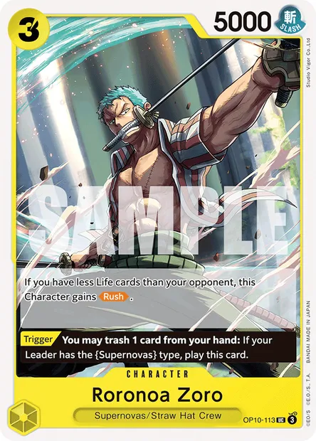 Roronoa Zoro, One Piece card OP10-113 — ROYAL BLOOD set