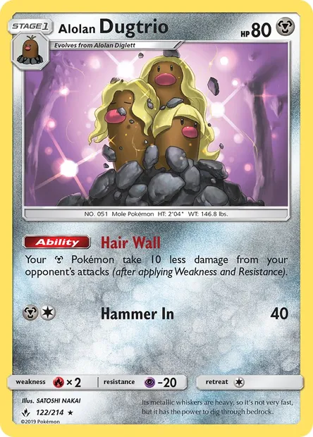Alolan Dugtrio, Pokémon card UNB 122 — Unbroken Bonds set