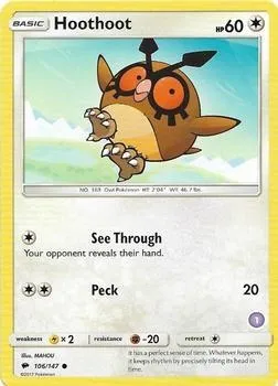 Hoothoot, carte Pokémon TK11 106-1 — extension SM Trainer Kit: Alolan Sandslash & Alolan Ninetales