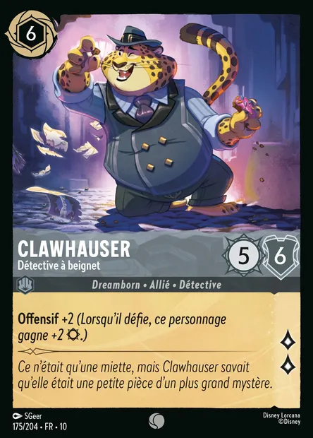 Clawhauser - Détective à beignet, carte Disney Lorcana CH10-175 — extension Lueurs dans les Profondeurs