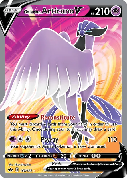 Galarian Articuno V, Pokémon card CRE 169 — Chilling Reign set