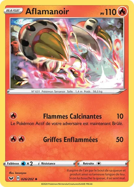 Aflamanoir, carte Pokémon SSH 26 — extension Épée et Bouclier