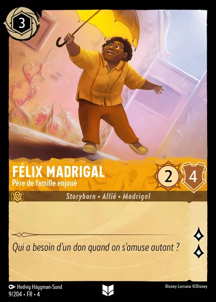 Félix Madrigal - Père de famille enjoué, carte Disney Lorcana CH4-009 — extension Le Retour d'Ursula