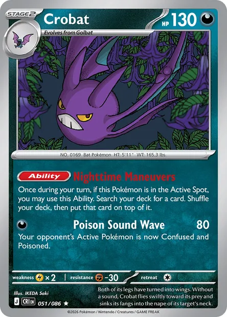 Crobat, Pokémon card CRI 051 — Chaos Rising set