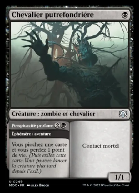 Chevalier putrefondrière // Perspicacité profane, carte Magic MOC 249 — extension March of the Machine Commander