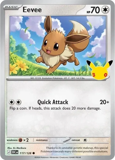 Eevee, Pokémon card 30C 117 — 30th Celebration set