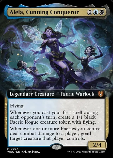 Alela, Cunning Conqueror, Magic card WOC 34 — Wilds of Eldraine Commander set