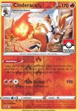 Cinderace, Pokémon card LGP 034-2 — League Promos set