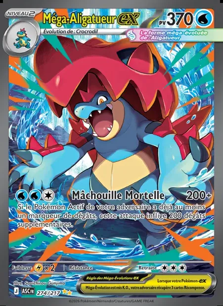Méga-Aligatueur-ex, carte Pokémon ASC 274 — extension Héros Transcendants