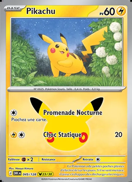 Pikachu, carte Pokémon 30C 045 — extension 30ᵉ Anniversaire