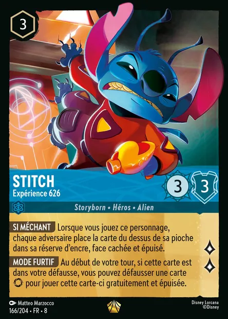 Stitch - Expérience 626, carte Disney Lorcana CH8-166 — extension Le Règne de Jafar