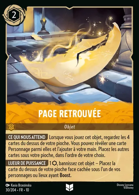 Page retrouvée, carte Disney Lorcana CH10-030 — extension Lueurs dans les Profondeurs