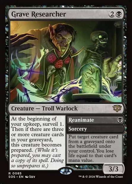 Chercheur de tombes // Reanimate, carte Magic PSOS 85p — extension Secrets of Strixhaven Promos