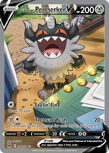 Galarian Perrserker V, Pokémon card LOR 184 — Lost Origin set
