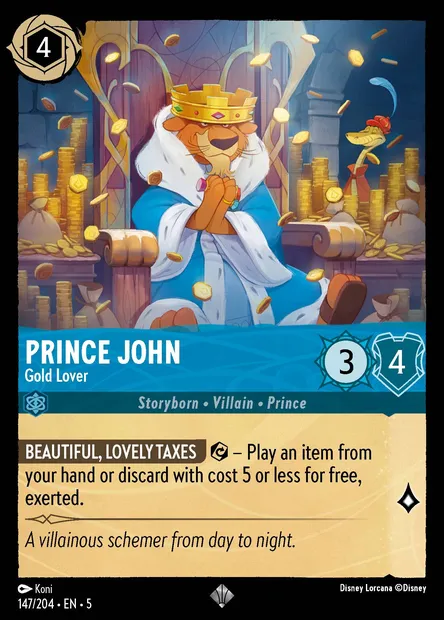 Prince John - Gold Lover, Disney Lorcana card CH5-147 — Shimmering Skies set