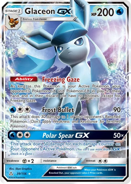 Glaceon GX, Pokémon card UPR 39 — Ultra Prism set