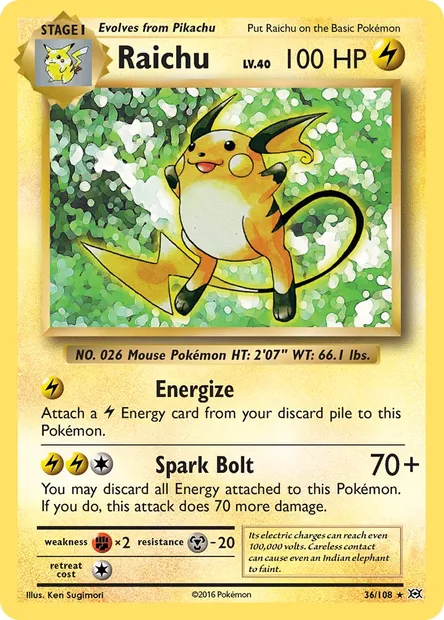 Raichu, Pokémon card EVO 36 — Evolutions set