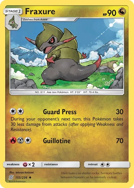 Fraxure, Pokémon card UNM 155 — Unified Minds set