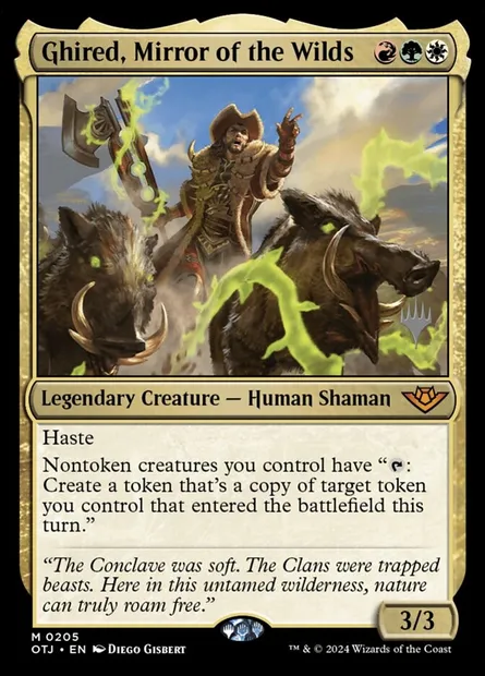 Ghired, Mirror of the Wilds, Magic card POTJ 205p — Outlaws of Thunder Junction Promos set