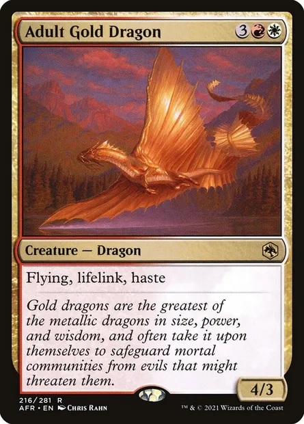Adult Gold Dragon, Magic card AFR 216 — Adventures in the Forgotten Realms set