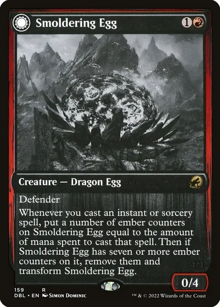 Œuf fumant // Dragon de Cendregueule, carte Magic DBL 159 — extension Innistrad : Double Programme
