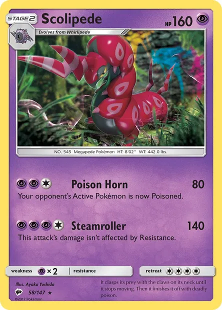Scolipede, Pokémon card BUS 58 — Burning Shadows set