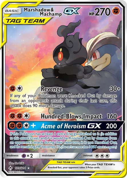 Marshadow & Machamp GX, Pokémon card UNB 199 — Unbroken Bonds set