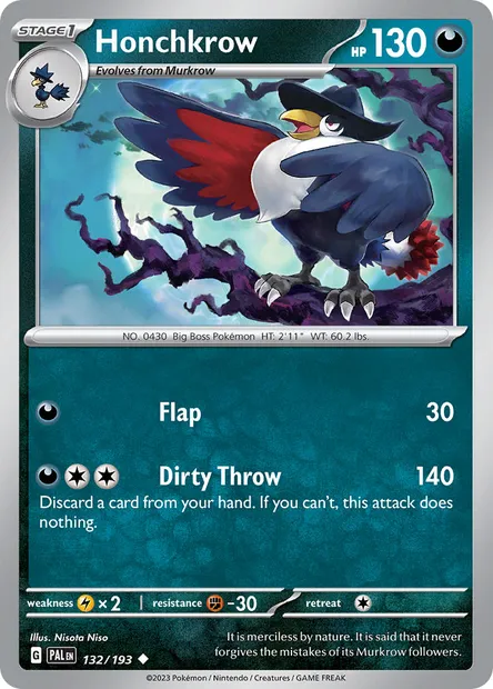 Honchkrow, Pokémon card PAL 132 — Paldea Evolved set