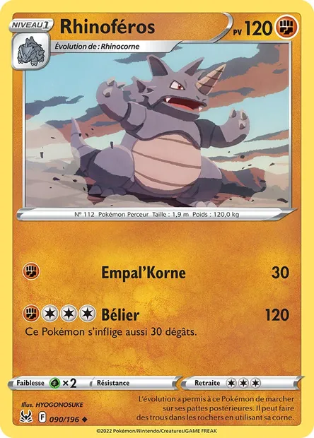 Rhinoféros, carte Pokémon LOR 090 — extension Origine Perdue